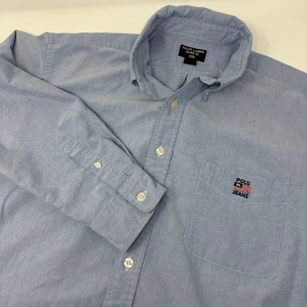 Vintage Polo Jeans Co Ralph Lauren Button Down Oxford Shirt RL Mens L‎ chambray